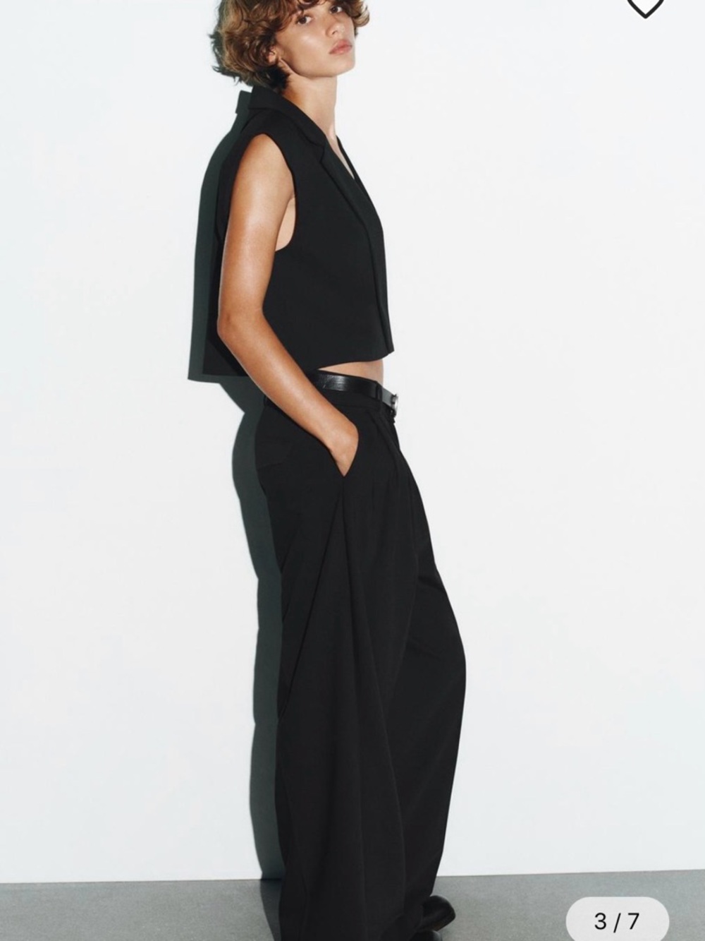Zara Black Cropped Deep-V Wide-Leg Top - Picture 2 of 6